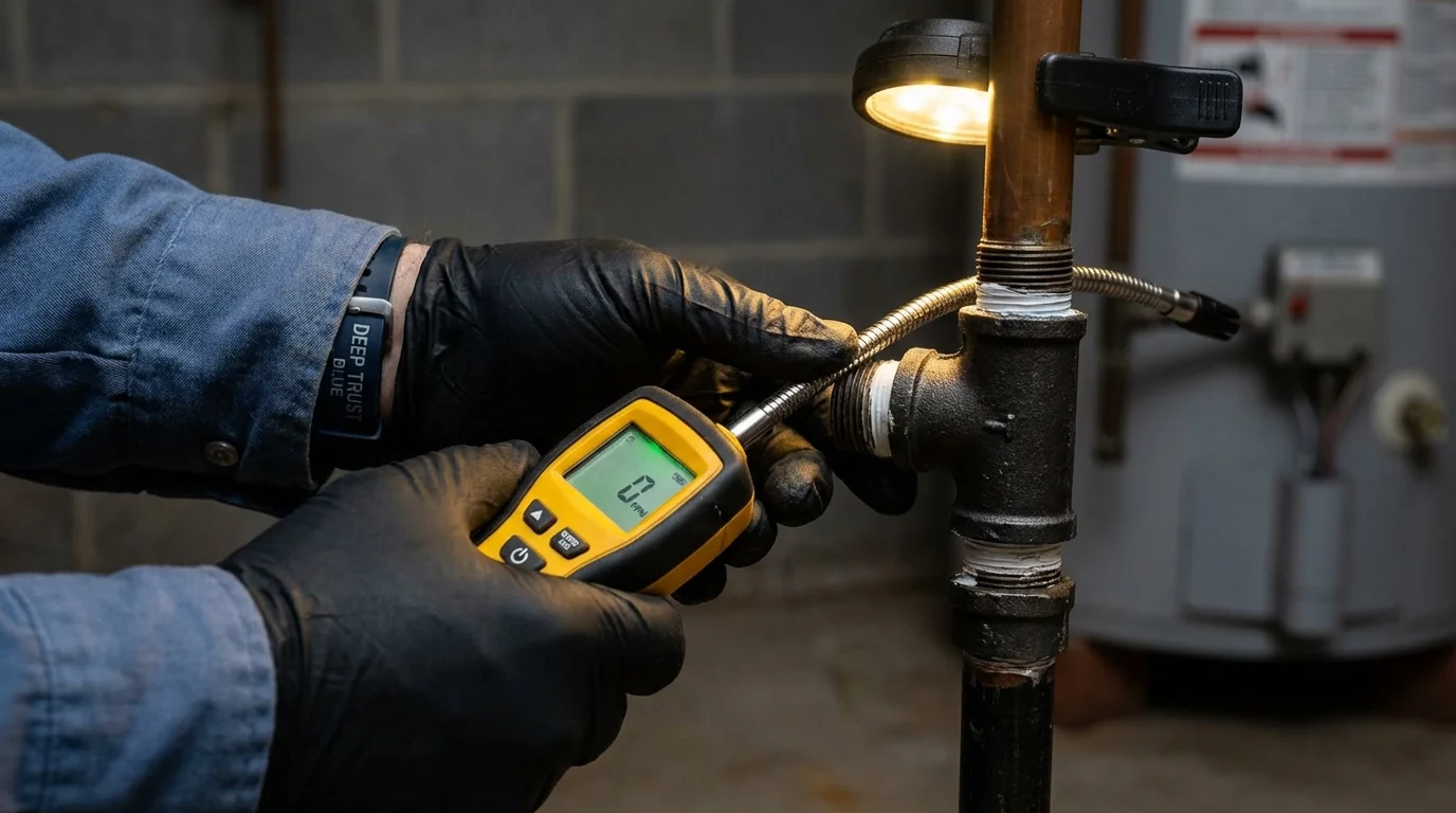 Gas leak detection with electronic sniffer by Johns Plumbing LLC in Nauvoo