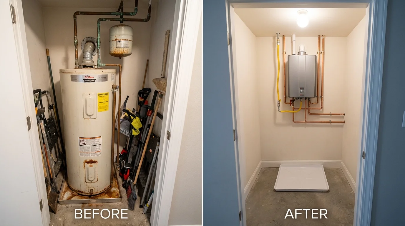 Tank water heater versus wall-mounted tankless unit comparison for Nauvoo, IL homeowners